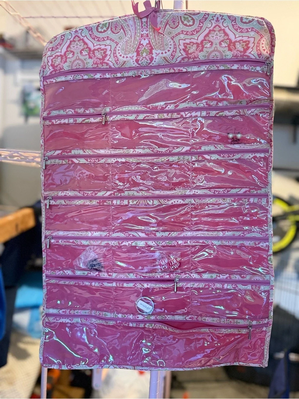 Pink Quilted Hanging Jewelry Organizer